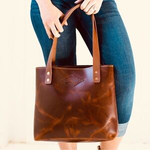 LIFETIME MINI TOTE BY LIFETIME LEATHER CO Brown / Red Shoulder Purse Bag Classic